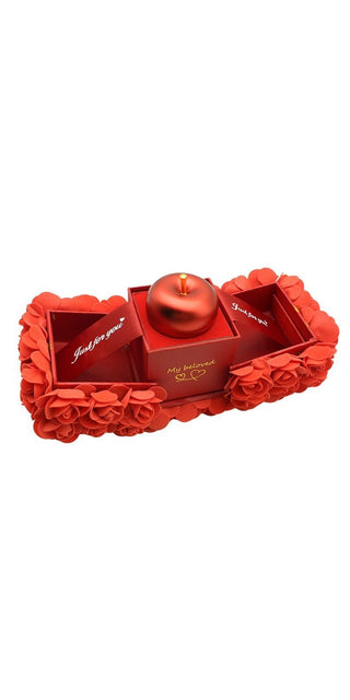 Elegant red rose jewelry gift box with metal necklace, showcasing trendy K-AROLE women's fashion accessories.