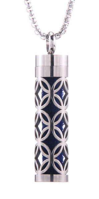 Elegant Cylinder Aromatherapy Pendant Necklace - Stainless Steel Cylinder Diffuser with Intricate Geometric Design for Women's Athleisure Style