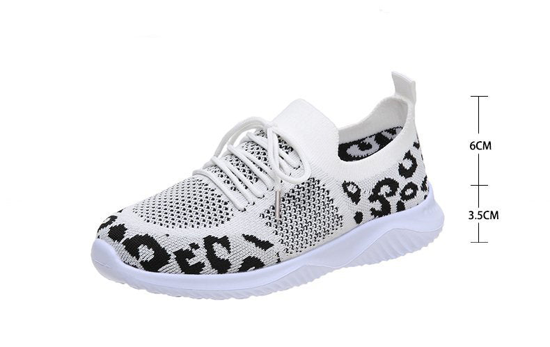 White Shoes Women Leopard Print Lace-up Sneakers Sports