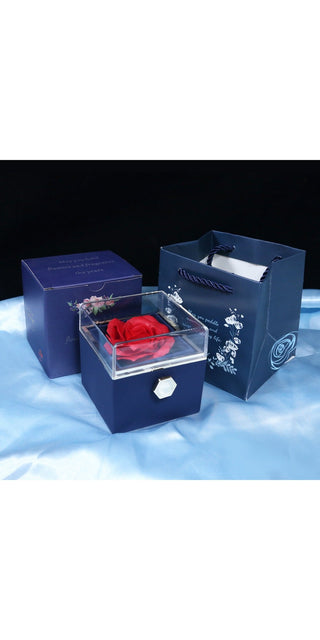 Caixa de presente rotativa de flor de rosa, caixa criativa rotativa de rosas, caixa de embalagem de joias, presente de dia dos namorados para mulheres