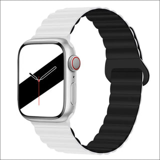 Band Silicone Magnetic Watch Strap - White With Black