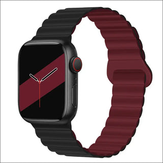 Band Silicone Magnetic Watch Strap - Black With Wine Red