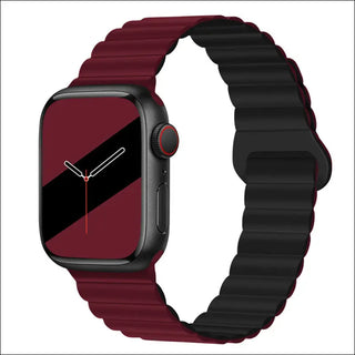 Band Silicone Magnetic Watch Strap - Wine Red With Black