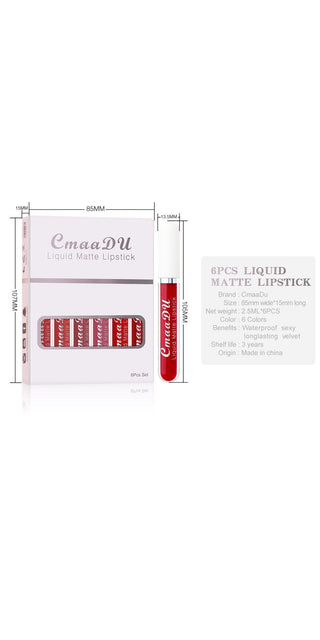 6 cajas de lápiz labial mate antiadherente resistente al agua brillo de labios de larga duración