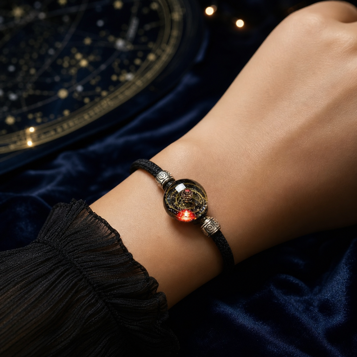 Bracelet Galaxie en verre porté au poignet