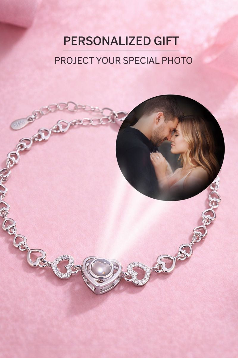 Personalized heart projection bracelet set with hidden photo – gold silver rose gold luxury jewelry K-AROLE