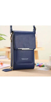 Buylor Soft Leather Crossbody Shoulder Bag - Dark Blue /