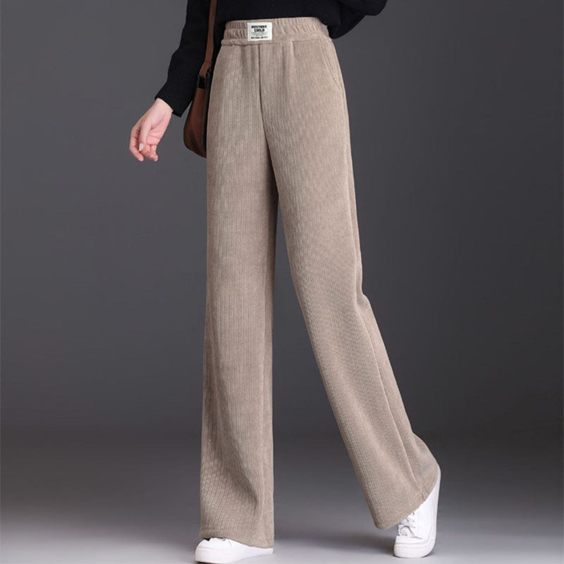 Winter Wide-leg Fleece Trousers For Women Warm Straight-leg