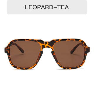 Retro-styled leopard print sunglasses with rectangular frames for chic and stylish outdoor wear.