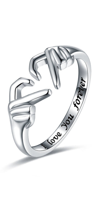 Inel romantic pentru îmbrățișare de mână cu inimă pentru femei, bijuterii de cuplu, culoare argintie, gest punk, nuntă, bărbați, accesorii pentru degete, cadouri