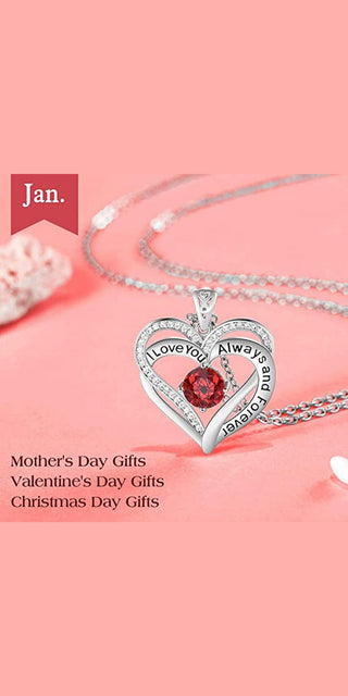 Elegant crystal heart necklace with "I Love You Always" text - a beautiful Valentine's Day, Mother's Day, or Christmas gift from K-AROLE.