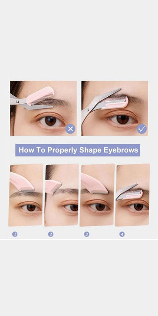 Eyebrow Trimming Knife Set for Women: Step-by-step tutorial for precisely shaping eyebrows at home, showcased on a close-up image of a woman's eye.