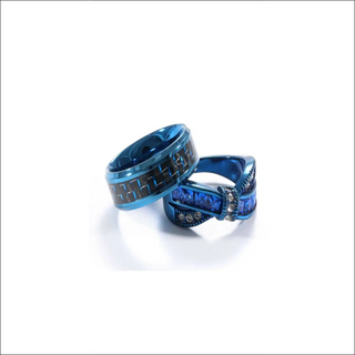 Captivating Blue Titanium Stainless Steel Couple Rings