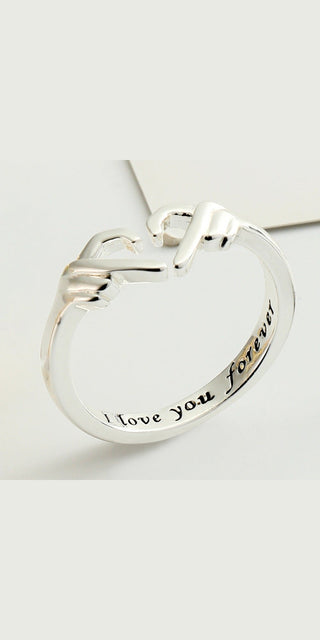 Coração romântico mão abraço moda anel para mulheres casal jóias cor prata punk gesto casamento homens dedo acessórios presentes