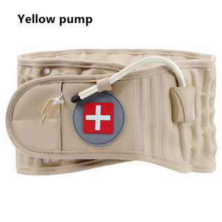 Back decompression belt with lumbar support for relief from back pain, disc herniation, and lumbar traction. Designed with adjustable straps and a medical-style emblem for targeted therapy.