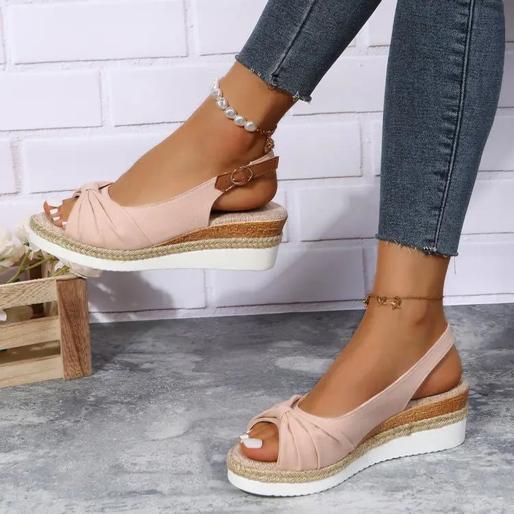 Bow Shoes Summer Peep Toe Platform Sandals Buckle Daily