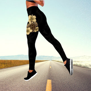 Stylish high-waist yoga pants with bold tropical floral print, designed for active women on the move.