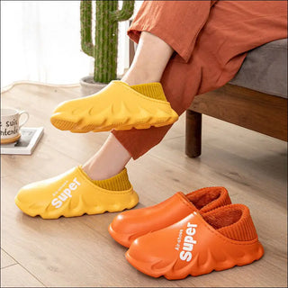 Home Slippers EVA Waterproof Warm Plush Indoor Shoes Couple