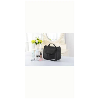 Portable Makeup Travel Organizer Bag - Spacious black toiletry case with various compartments for efficient storage and organization of cosmetics and beauty items during travel.