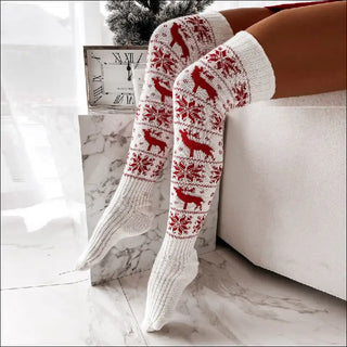 Winter Christmas Warm Knitted Women Stocking Beautiful Elk