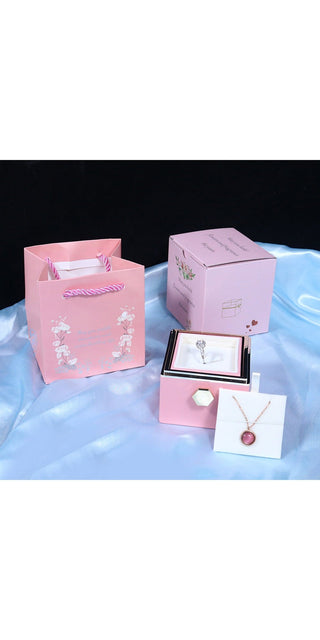 Caja de regalo giratoria con forma de rosa y flor de jabón, caja de embalaje de joyería con forma de rosa giratoria creativa, regalo del Día de San Valentín para mujer