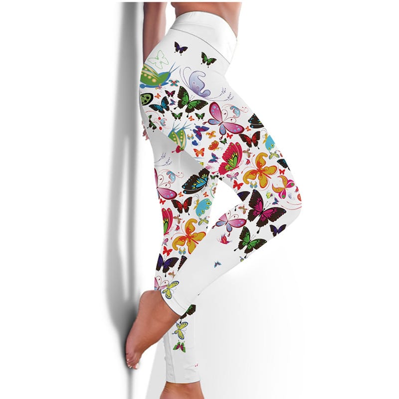 Floral Butterfly Leggings High Waist Slim Yoga Pants