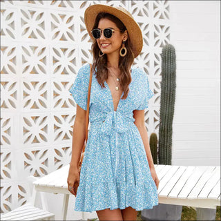 Deep V Ruffled Floral Spring Dress Women's European And American Women's Clothing K-AROLE