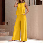 Solid Color Loose Pants Set – Casual & Elegant Two-Piece