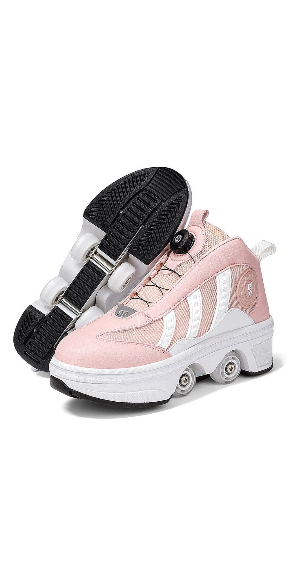 Double Row Pulley Heelys Four-wheel Walking - 139 Pink