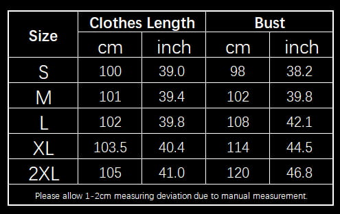 Size Chart - Long Sleeve PU Leather Jacket