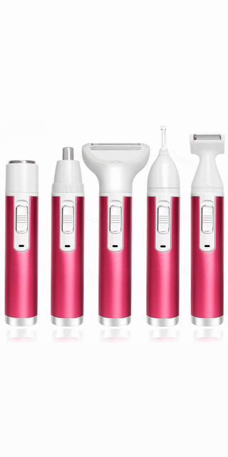 5-in-1 electric grooming tools in sleek pink design for easy armpit, bikini, leg, and pubic hair removal.