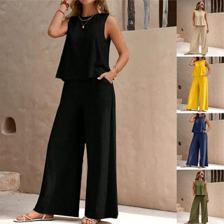 Solid Color Loose Pants Set – Casual & Elegant Two-Piece