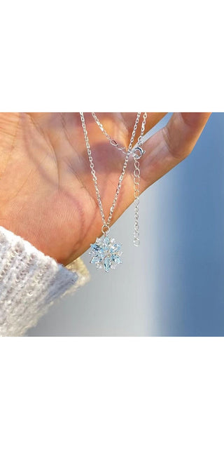Joyería de moda, collar de diamantes completo con colgante de copo de nieve azul cielo y diamantes de imitación para mujer