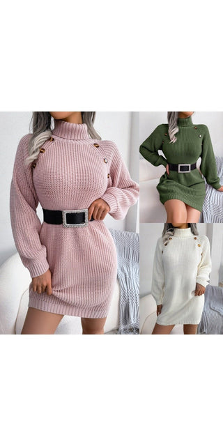 Stylish beltless sweater dress featuring a cozy knitted design in a trendy pastel color, available at K-AROLE Fashion.