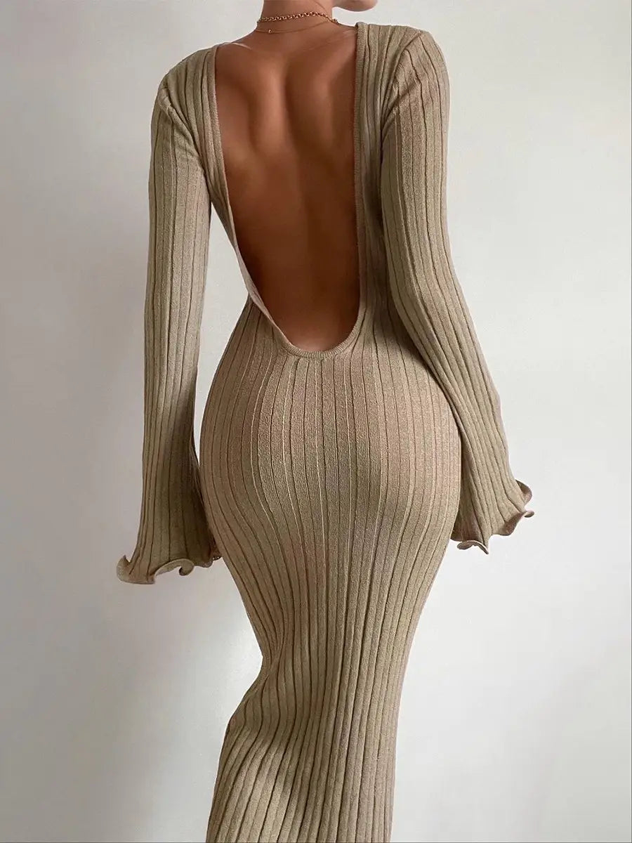 Fashion Slim Long-sleeved Ruffled Long Dress Sexy