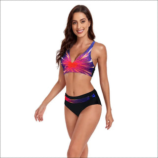 Elegant Floral Halter Neck Swimsuit Set - K - AROLE