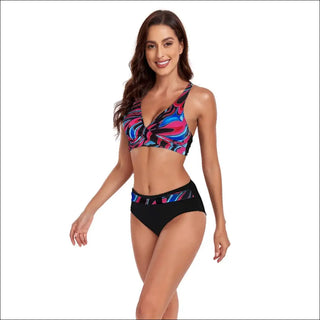 Elegant Floral Halter Neck Swimsuit Set - K - AROLE