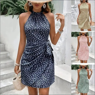 Elegant Halter Neck Patterned Mini Dress