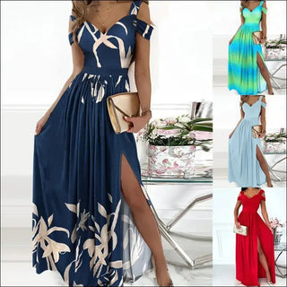 Elegant Navy Blue Floral Print Maxi Dress for Formal Events