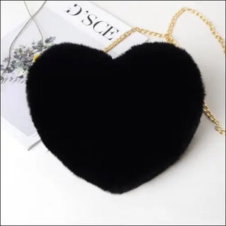 Enchanting Plush Heart-Shaped Shoulder Bag - Black - clothes