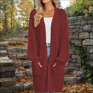 Loose Lantern Sleeve Cardigan in Solid Colors for Street