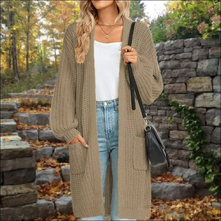 Loose Lantern Sleeve Cardigan in Solid Colors for Street