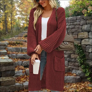 Loose Lantern Sleeve Cardigan in Solid Colors for Street