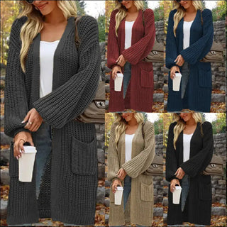 Loose Lantern Sleeve Cardigan in Solid Colors for Street