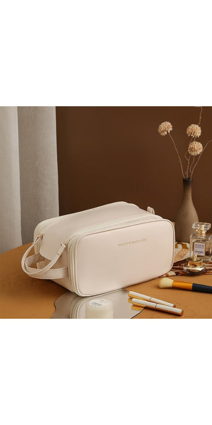Three-layer Double Zipper U-shaped Design Cosmetic Bag Fashion High Capacity Make Up Bags Portable Pu Leather Storage Bag For Skin Care Products