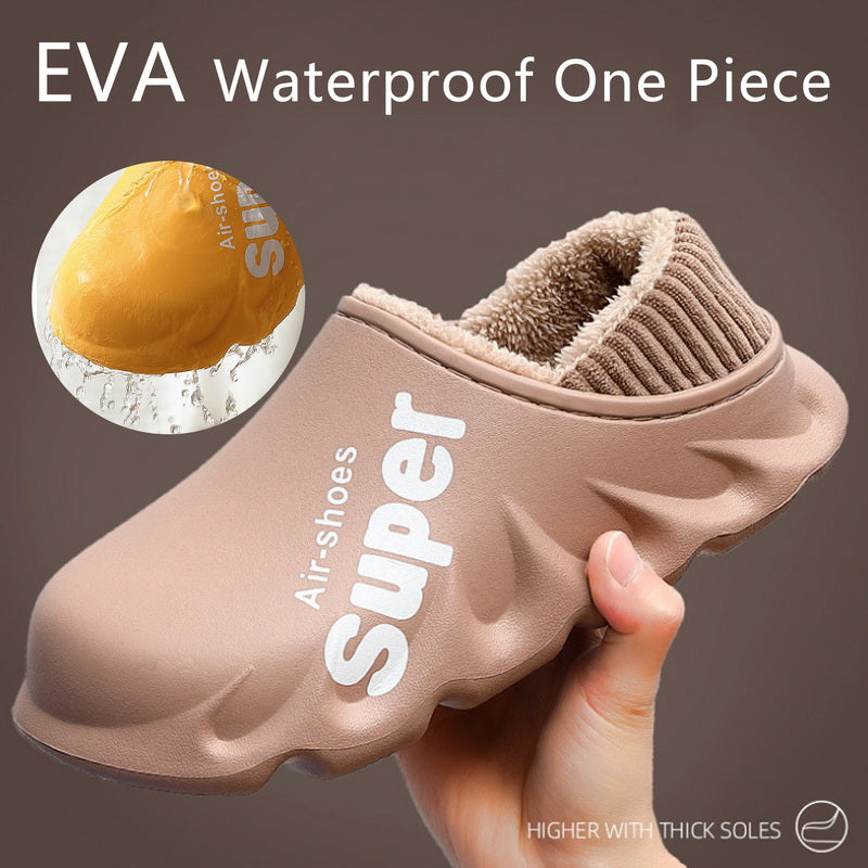 Home Slippers EVA Waterproof Warm Plush Indoor Shoes Couple