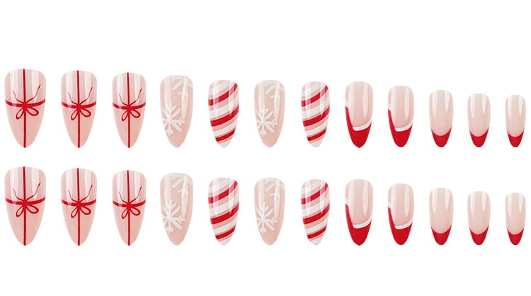 24pcs Christmas False Nails Hat Striped Snowflake Nail Art