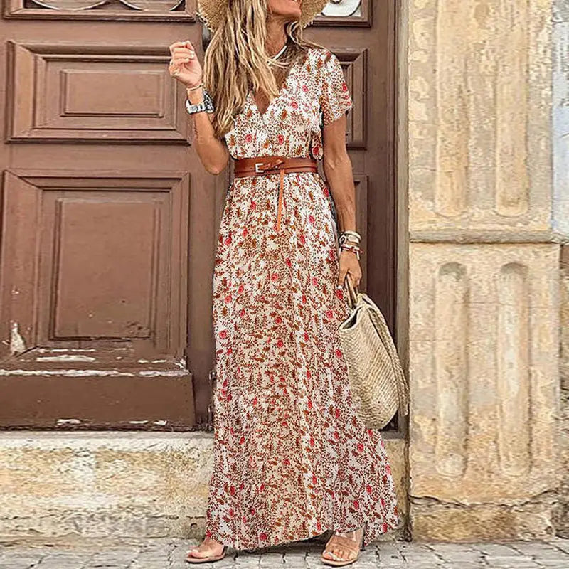 Bohemian Style Waist Trimming Maxi Dress