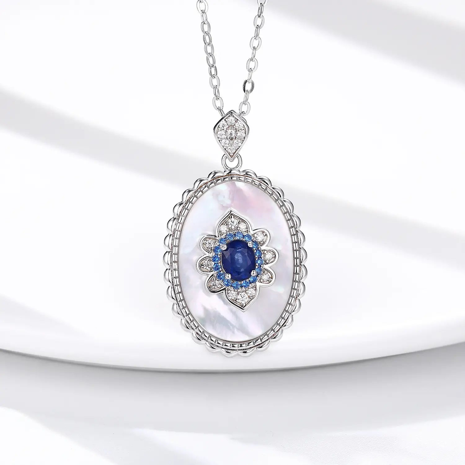 Sapphire Diamond Pendant 925 Sterling Silver Party Wedding