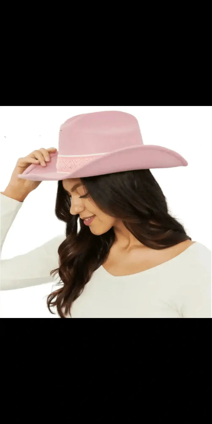 Fame Western Cutie Cowboy Hat in Pink - Blush / One Size